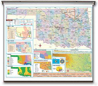 Oklahoma Thematic Secondary "Classroom" 3-8 WALL Map.