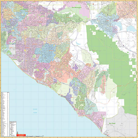 Orange County Vicinity Wall Map, California, America.