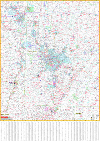 Pennsylvania Southwest WALL Map, America.