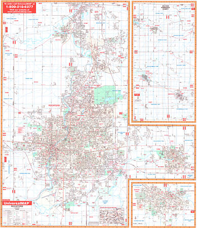 Rockford WALL Map, Illinois, America.