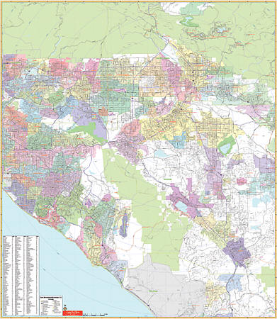 San Bernardino and Riverside Vicinity Wall Map, California, America.