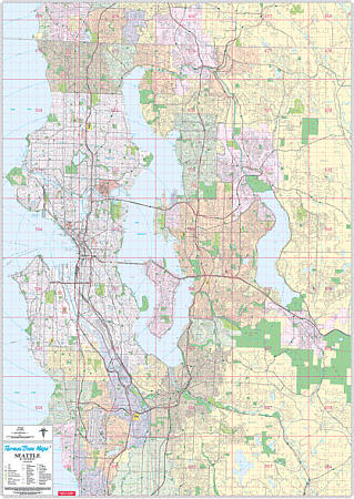 Seattle Vicinity WALL Map, Washington, America.