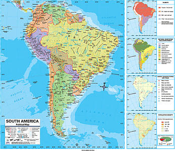 South America Advanced Political "Classroom" WALL Map On Roller with Backboard.