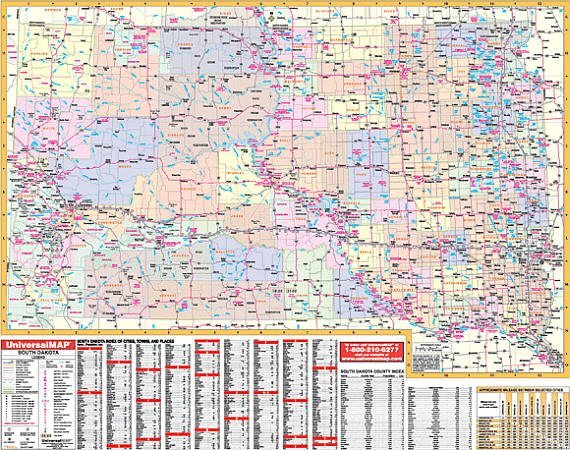 South Dakota WALL Map, America.