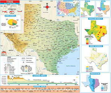 Texas Thematic "Classroom" 3-8 WALL Map.