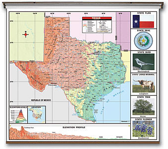 Texas Thematic Primary "Classroom" K-2 WALL Map.