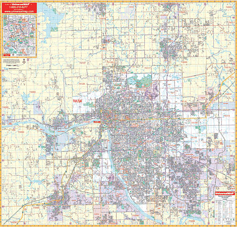 Tulsa WALL Map, Oklahoma, America.