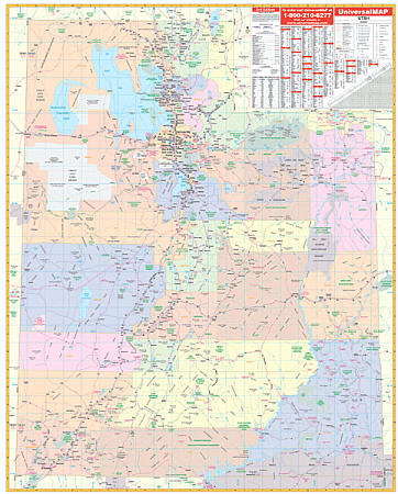 Utah WALL Map, America.