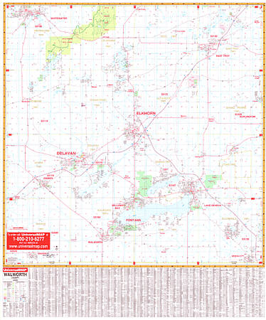 Walworth WALL Map, Wisconsin, America.