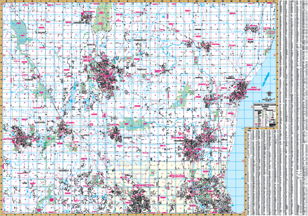 Washington and Ozaukee County WALL Map, Wisconsin, America.