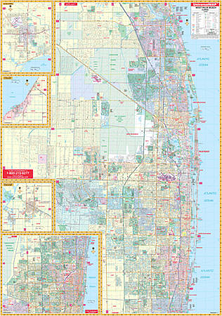 West Palm WALL Map, Florida, America.