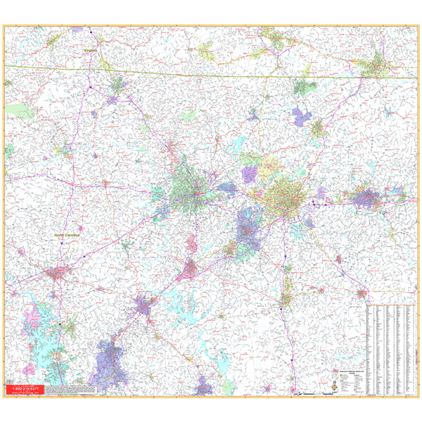 Winston-Salem WALL Map, North Carolina, America.