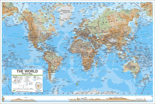 World Advanced Physical Rolled WALL Map.