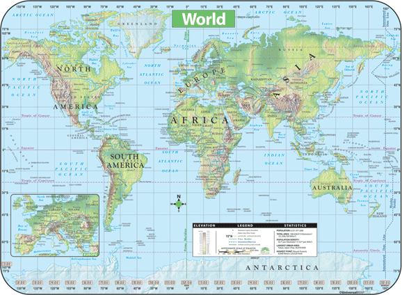 World Shaded Relief WALL Map.