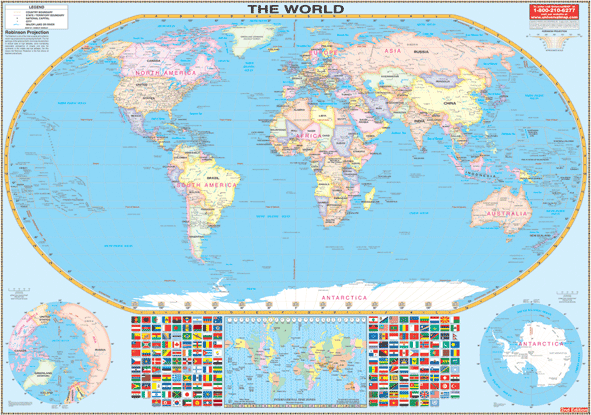 World Small Railed WALL Map.