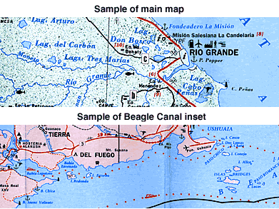 Isla Grande, Road and Topographic Travel Map, Tierra Del Fuego, Argentina.