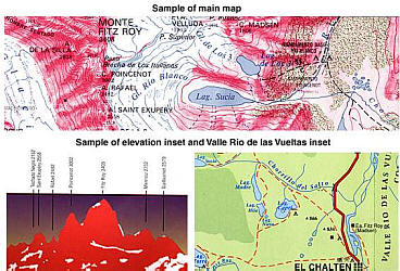 Monte Fitz Roy & Cerro Torre, Road and Topographic Travel Map, Chile..