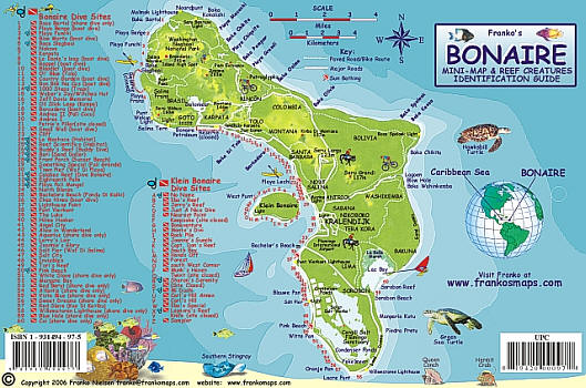 Bonaire Reef Creatures Road and Recreation Map.