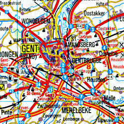 Benelux (Belgium, Netherlands, Luxembourg) Road and Tourist Map.