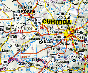 Brazil, Bolivia, Paraguay, and Uruguay, Road and Tourist Map.