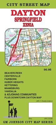 Dayton, Springfield and Xenia City Street Map, Ohio, America.