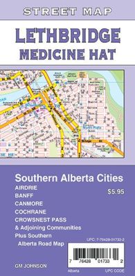Lethbridge, Medicine Hat, Banff/Canmore, Cochrane and AirdrieCity Street Map, Alberta, Canada.