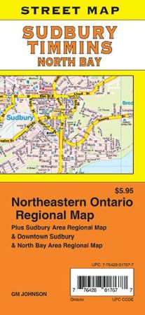 Sudbury, North Bay and Timmins City Street Map, Ontario, Canada.