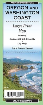 Washington and Oregon Coast Large Print Road and Tourist Guide map.