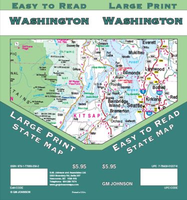 Washington Large Print Road and Tourist Guide map.
