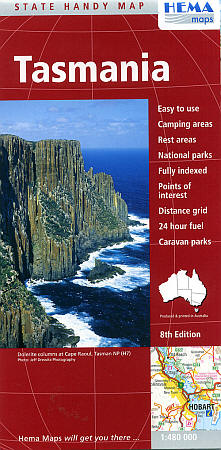 Tasmania State, Road and Tourist Map, Australia.