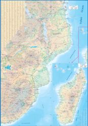 Africa East Coast Tourist Road and Physical Travel Reference Map.