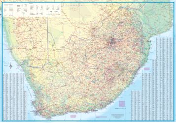 Africa South & Central Tourist Road and Physical Travel Reference Map.