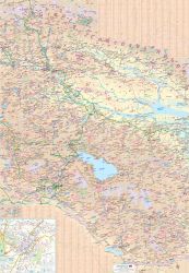 Armenia and Azerbaijan, Road and Physical Travel Reference Map.