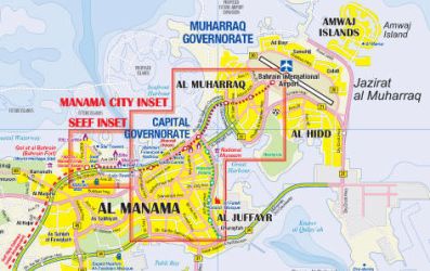 Bahrain Road and Physical Travel Reference Map.