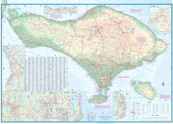 Bali and Lombok Road and Physical Travel Reference Map, Indonesia.