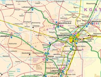 Botswana Road and Physical Travel Reference Map.