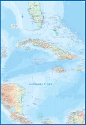 Caribbean Cruising Road and Physical Travel Reference Map.