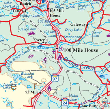 Cariboo and Chilcotin, Road and Physical Travel Reference Map, Canada.
