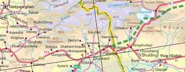 Central Asia Road and Physical Travel Reference Map.
