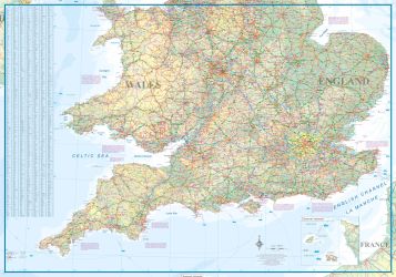 England and Wales, Road and Physical Travel Reference Map.