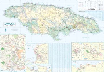 Jamaica and Cayman Island Road and Physical Travel Reference Map Map.