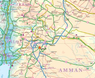 Jordan and Syria Road and Physical Travel Reference Map.