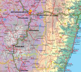 Madagascar Road and Physical Travel Reference Map.