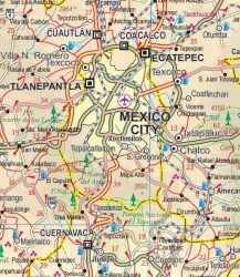 Mexico Central & Mexico City Region Road and Physical Travel Reference Map, Mexico.