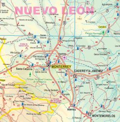 Mexico, North East, Road and Physical Travel Reference Map, Mexico.
