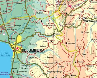 Rwanda and Burundi, Road and Physical Travel Reference Map.