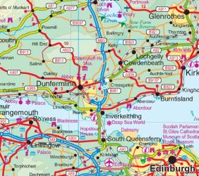 Scotland Road and Physical Travel Reference Map, United Kingdom.