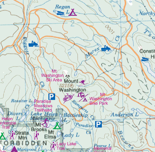 Strathcona Plateau Road and Physical Travel Reference Map, British Columbia, Canada.
