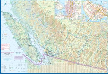 Sunshine Coast & BS South West Road and Physical Travel Reference Map, British Columbia, Canada.