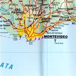Uruguay and Montevideo Road and Travel Reference Physical Map.